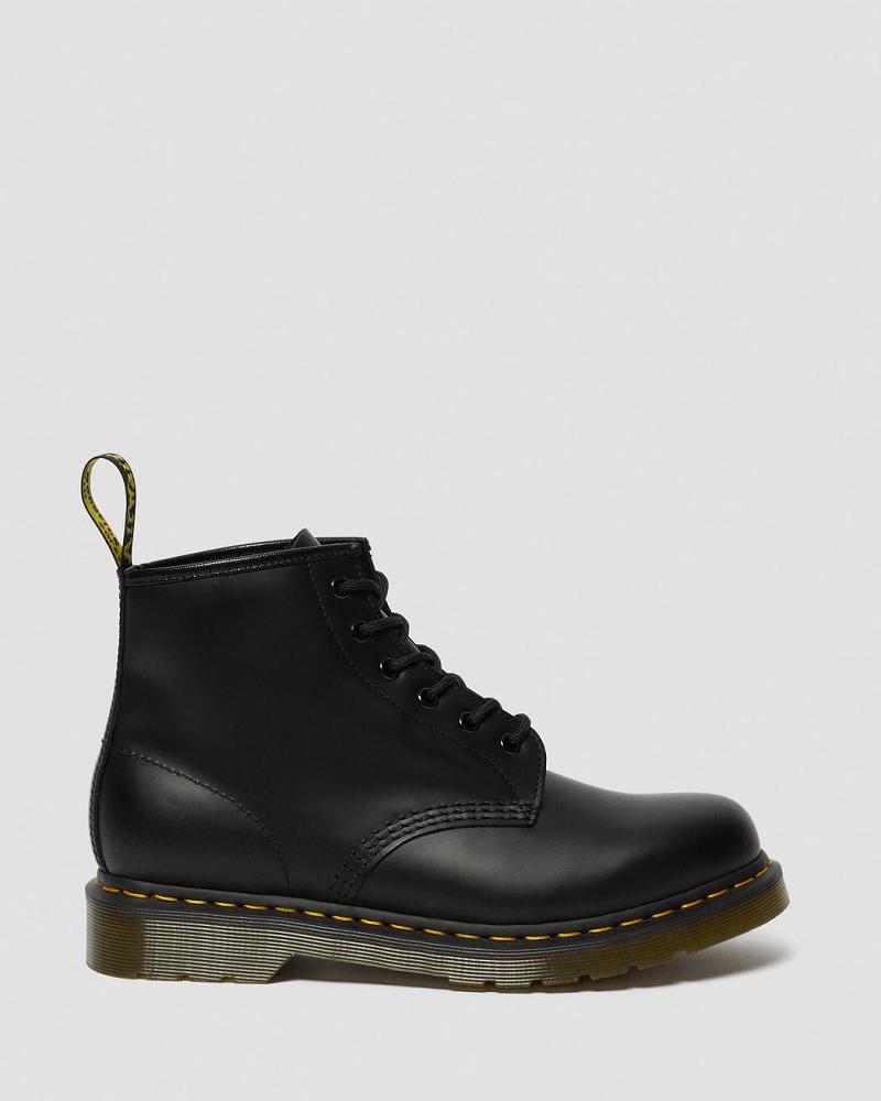 Dr Martens 101 Yellow Stitch Smooth Læder Ankelstøvler Dame Sort | DK 11WNB